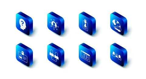 Set Multitasking manager working, Identification badge, Globe and people, E.. Stock Illustration