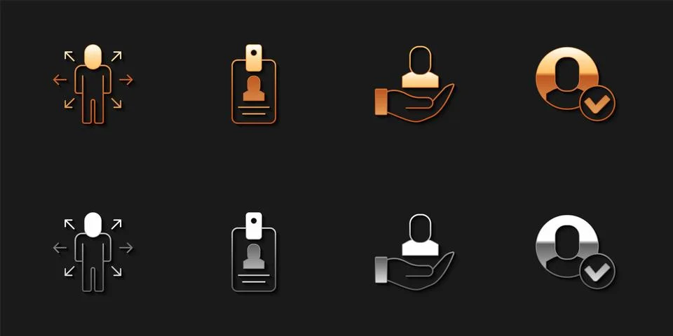 Set Multitasking manager working, Identification badge, Worker and  icon. V.. Stock Illustration