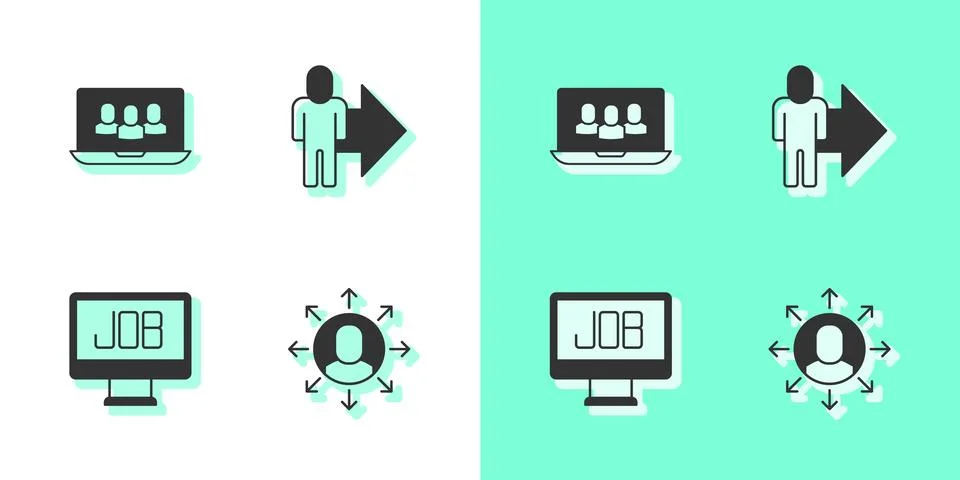 Set Multitasking manager working, Project team base, Search job and Leader .. Stock Illustration