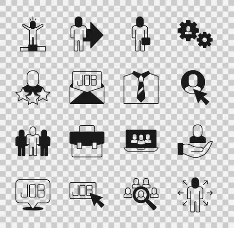 Set Multitasking manager working, Worker, Businessman, Search job, Productive Stock Illustration