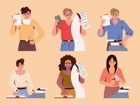 Set multitasking people Stock Illustration