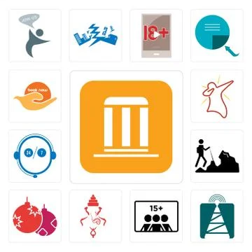 Set of municipality, cell tower, number players, ganesh, christmas bulb, hike Illustrazione stock gratuita