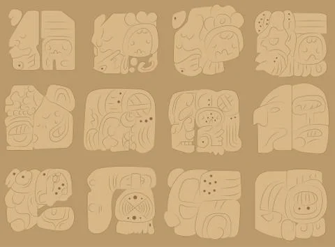 Set of murals of the Maya Stock Illustration