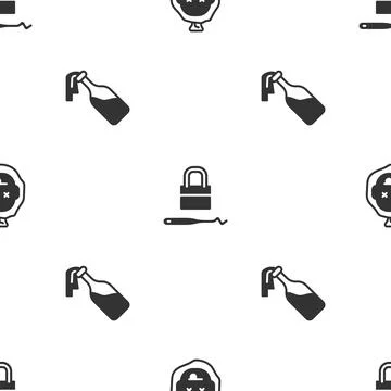 Set Murder, Lock picks for lock picking and Cocktail molotov on seamless pattern Stock Illustration