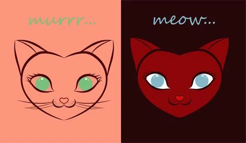 Set Murr Meow heart cat Illustrazione stock