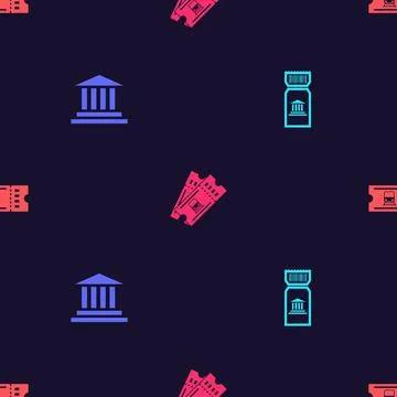 Set Museum ticket, building, Train and on seamless pattern. Vector Ilustración de archivo