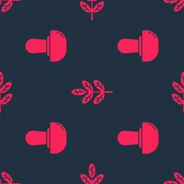 Set Mushroom and Leaf or leaves on seamless pattern. Vector Illustrazione stock