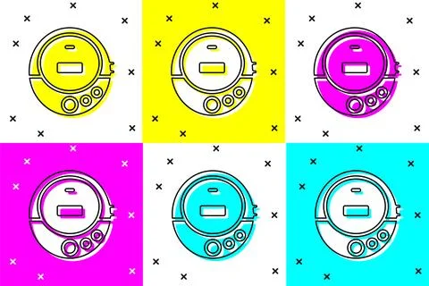Set Music CD player icon isolated on color background. Portable music device. Stock Illustration
