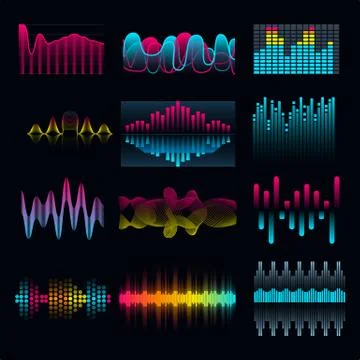 Set of music equalizer audio waves Stock Illustration