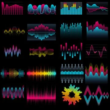 Set of music equalizer audio waves Stock Illustration