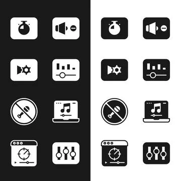 Set Music equalizer, or video settings, Stopwatch, Speaker mute, Mute microphone Illustrazione stock