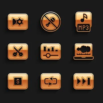 Set Music equalizer, Repeat button, Fast forward, Sound audio recorder, Stop Stock Illustration