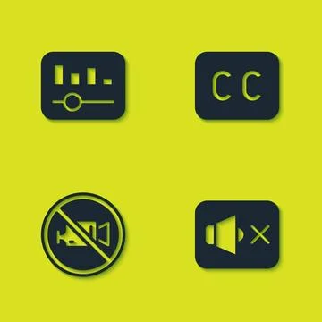 Set Music equalizer, Speaker mute, Prohibition no video recording and Subti.. Stock Illustration