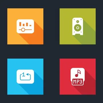 Set Music equalizer, Stereo speaker, Repeat track music player and MP3 file.. Stock Illustration