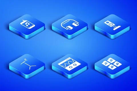 Set Music file document, player, Oscilloscope, Microphone with stand, Headphones Stock Illustration
