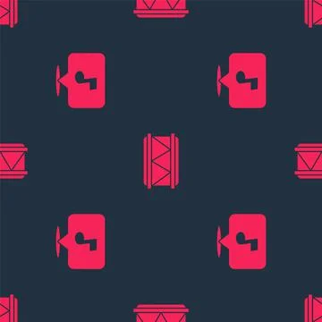 Set Music note, tone and Drum on seamless pattern. Vector Stock Illustration