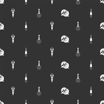 Set Music note, tone, Audio jack, Microphone and Guitar on seamless pattern Stock Illustration