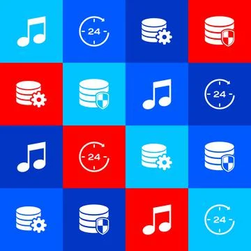 Set Music note, tone, Clock 24 hours, Setting database server and Database 스톡 일러스트