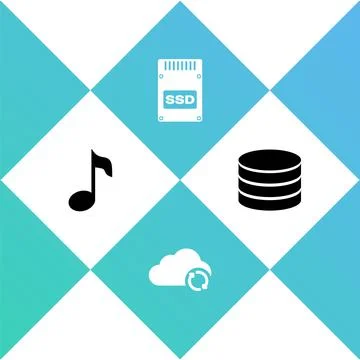 Set Music note, tone, Cloud sync refresh, SSD card and Database icon. Vector 스톡 일러스트