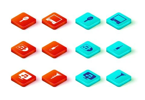 Set Music note, tone, Drum and drum sticks, Vinyl disk, Audio jack, Voice Stock Illustration