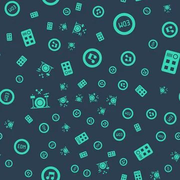 Set Music note, tone, EDM electronic dance music, Drums and machine on seamless Stock Illustration