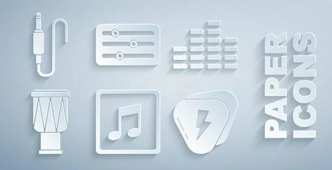 Set Music note, tone, equalizer, Drum, Guitar pick, Sound mixer controller and イラスト素材