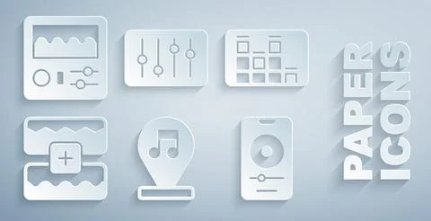 Set Music note, tone, equalizer, wave, player, Sound mixer controller and Drum イラスト素材