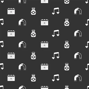 Set Music note, tone with hearts, Love magnet, Calendar and Chocolate candy on Stock Illustration