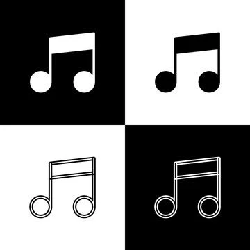 Set Music note, tone icon isolated on black and white background. Vector Stock Illustration
