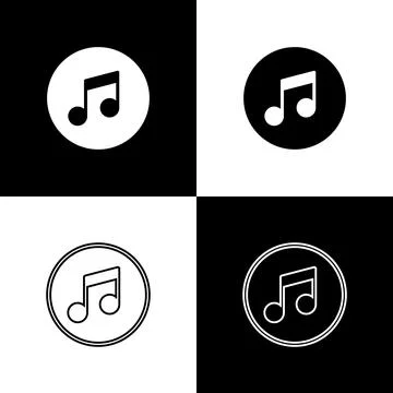 Set Music note, tone icon isolated on black and white background.  Vector Stock Illustration