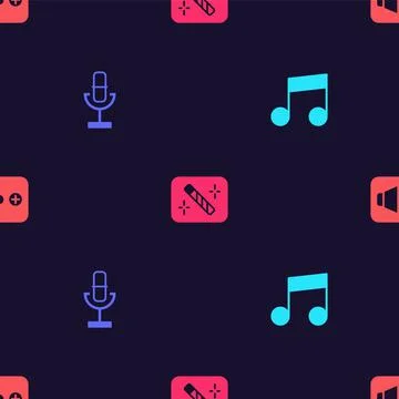 Set Music note, tone, Microphone, Photo retouching and Speaker volume on Stock Illustration