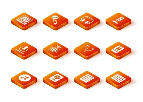 Set Music note, tone, MP3 file document, Microphone, Disco ball, Drum machi.. Stock Illustration