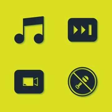 Set Music note, tone, Mute microphone, Play video button and Fast forward icon Stock Illustration