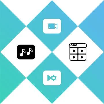Set Music note, tone, or video settings, Play button and playlist icon. Vector Stock Illustration