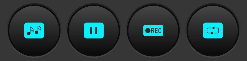 Set Music note, tone, Pause button, Record and Repeat icon. Vector Stock Illustration