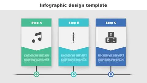 Set Music note, tone, Pen and ABC blocks. Business infographic template. Vector 스톡 일러스트