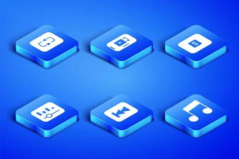 Set Music note, tone, Repeat button, Rewind, equalizer, Online play video a.. Stock Illustration