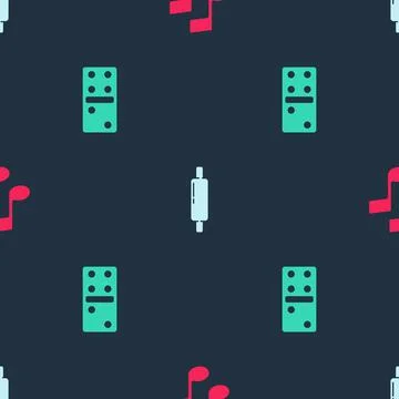 Set Music note, tone, Rolling pin and Domino on seamless pattern. Vector Stock Illustration