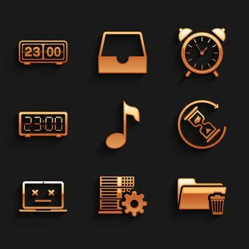 Set Music note, tone, Server setting, Delete folder, Waiting, Dead laptop and 스톡 일러스트