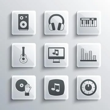 Set Music note, tone, Sound mixer controller, equalizer, Computer with musi.. Stock Illustration