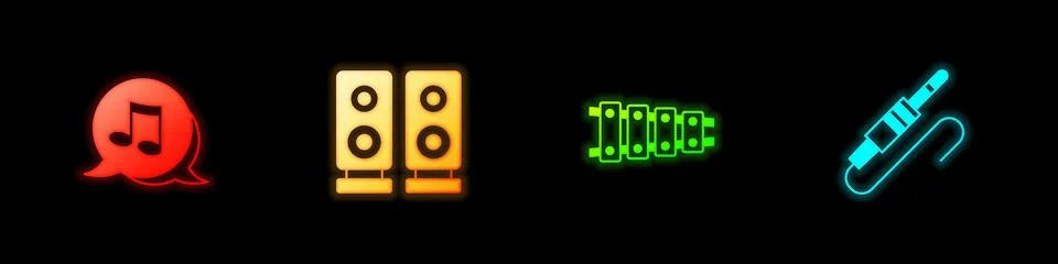 Set Music note, tone, Stereo speaker, Xylophone and Audio jack icon. Vector Stock Illustration