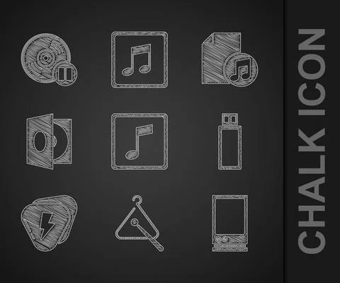 Set Music note, tone, Triangle musical instrument, Voice assistant, USB flash Stock Illustration