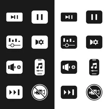 Set Music or video settings, equalizer, Pause button, Speaker volume, playe.. Stock Illustration