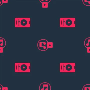 Set Music player and Play in square on seamless pattern. Vector Stock Illustration