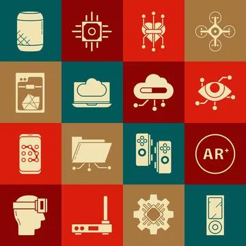 Set Music player, Ar, augmented reality, Virtual, Processor, Cloud technology 스톡 일러스트
