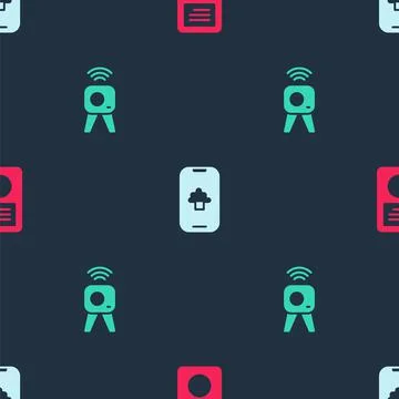 Set Music player, Cloud technology data and Web camera on seamless pattern Stock Illustration