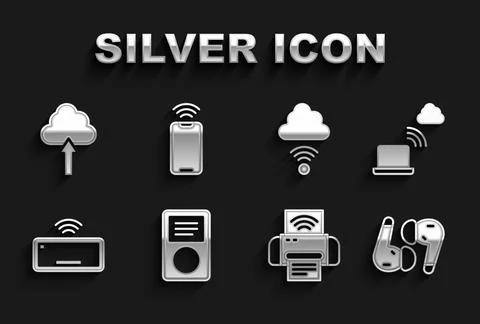 Set Music player, Network cloud connection, Air headphones, Smart printer system Stock Illustration