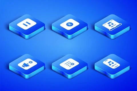 Set Music player, Pause button, Add playlist, Speaker volume, Record and Laptop Illustrazione stock