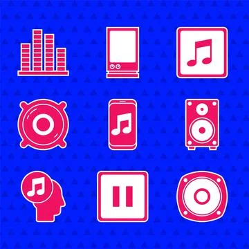 Set Music player, Pause button, Stereo speaker, Musical note in human head, note イラスト素材