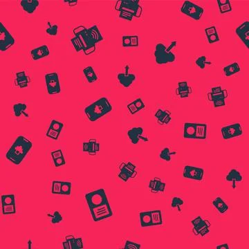 Set Music player, Smart printer system, Cloud technology data and download on Stock Illustration